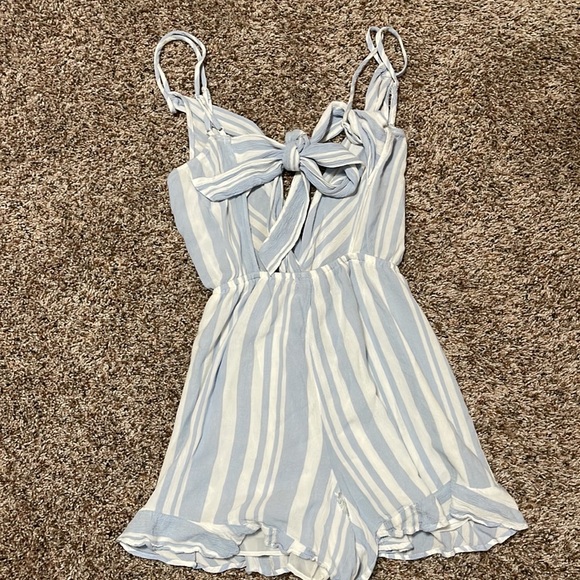 Blue and white striped Romper. - Picture 2 of 2